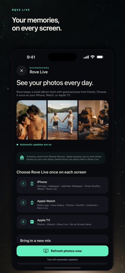 Rove Live settings across Apple devices