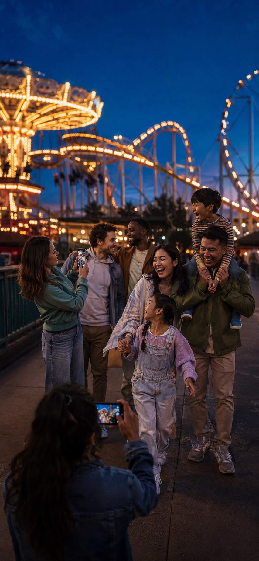 A family looking through photos together
